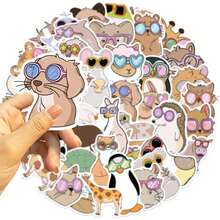 50 Peças Adesivos de Óculos de Animal, Adesivos de Rabiscos Criativos, Suprimentos de Escritório, Adesivos para Celular e Computador, Alto Valor, Requintados, Adesivos Legais, Divertidos, Clássicos, Design de Desenho Animado Colorido, Decoração de Presente, Decoração de Capas de Telefone, Reutilizáveis, Design de Desenho Animado Colorido, Adequado para Garrafas de Água, Skates, Celulares, Etc., Perfeito para Materiais Escolares, Um Ótimo Presente para Feriados - 50pcs - Visão 4