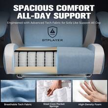 Fabric Gaming Chair With Footrest, Ergonomic Computer Desk Chair With Pocket Spring Cushion Home Office High Back Support Lumbar Support Heavy Duty Wide - Dusty Blue - View 3