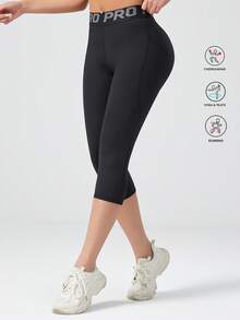 Quần yoga PRO Letter nâng eo và định hình dáng người, có túi, ôm sát bụng, dài đến mắt cá chân. - màu đen - Xem 4