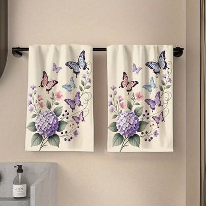 2pcs 16*24 Inch Tea Towels, Butterfly 2D Pattern, Soft Comfortable Durable Odorless, Suitable For Bathroom, Kitchen, Beach, Pool, Vintage Floral Kitchen Towels. Suitable As Housewarming Or Mother's Day Gift. High Absorbency Polyester, Machine Washable.