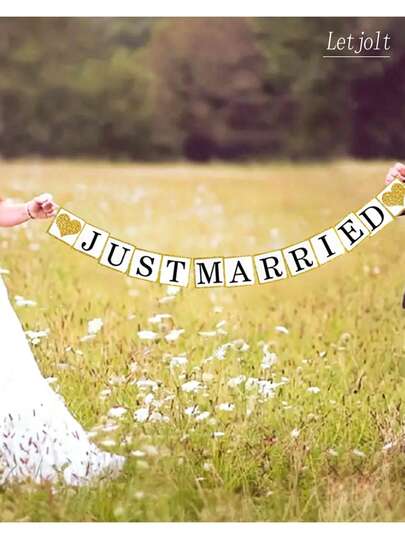 1 cái trang trí băng rôn đám cưới "Just Married" bằng giấy, vòng hoa cưới, phụ kiện cầu hôn, biển hiệu đính hôn, trang trí tiệc ngoài trời, phòng cô dâu, đạo cụ chụp ảnh.