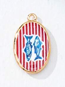 Pingente folheado a ouro com tema de frutas marinhas, ideal para confecção de bijuterias, decoração de colares e pulseiras, acessórios de verão. Inclui conchas, cerejas, peixes, caranguejos, limões e laços. - Multicolorido - Ver 6