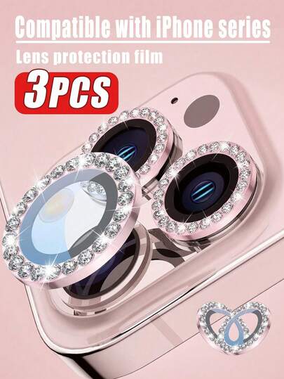 3 Packs Apple Camera Lens Protective Film Glass Material Compatible With Iphone 17 16 15 14 13 12 11 Pro Max, Camera Lens Protective Film, Shiny Protective Camera Cover Tempered Glass Screen Protector Rhinestone Metal Independent Ring, Suitable For 16/15/14/13/12/11 Camera Lens Protective Film, Full Coverage, Mobile Phone Accessories, Suitable For Mobile Phone Case Applicable To Daily Shield, Office, Home Sparkling Crystal Lens Protector Phone Camera Cover