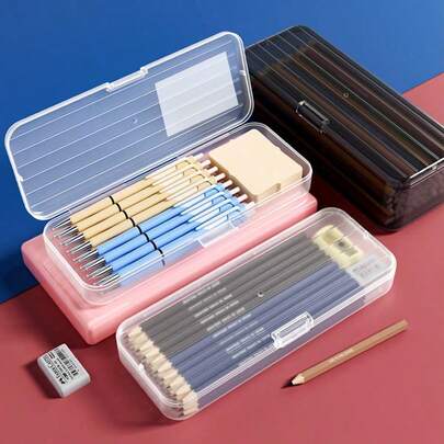 3pcs Multipurpose Transparent Plastic Storage Boxes, Suitable For Stationery, Art Supplies And Crafts - Great For Storing Pens, Pencils, Markers, Erasers, Tapes, Stickers And Beads.