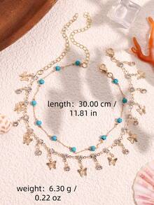 2件套时尚潮流闪亮百搭仿水晶蝴蝶串珠脚链套装，适合度假、派对、日常佩戴（宝石数量随机） - 彩色 - 查看 6