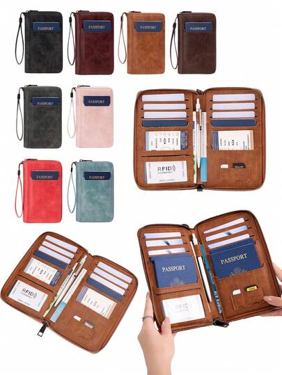 Fashion PU Leather Long Passport Cover Large Capacity Portable Travel Passport Bag