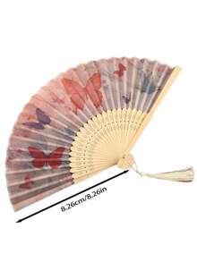 1pc New Chinese Style Vintage Folding Fan, Portable For Women In Summer, Suitable For Hanfu, Cheongsam, Dance, Photography, Bamboo Fan, Chinese Style, Bridal, Bridesmaid, Various Festival & Party Themes,Holiday,Travel For Outdoor Activities, Vacation, Travel, Outfit Accessories, And Gifting - Multicolor - View 3