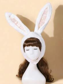 1顶女士纯色可爱卡通长耳兔子毛绒连帽帽，表演道具，秋冬夏季沙滩保暖护耳帽 - 長耳朵兔 - 查看 2