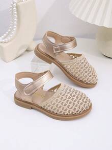 1双女童网面平底鞋，金色，露趾，圆头儿童平底鞋，儿童百搭休闲鞋，适合上学、公园、家庭郊游 - 玫瑰金 - 查看 6