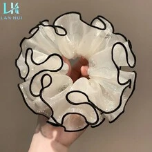 1件/2件裝 女款溫柔甜美亮面水鑽高階3D百褶雙層雪紡髮圈，適合多用途通勤，精緻高彈力柔軟舒適髮圈 - 彩色 - 查看 5
