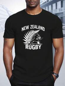 fern CAMISETA de HOMBRE de TALLA GRANDE NEW ZEALAND RUGBY Crinkle, TALLA GRANDE - Negro - Ver 1