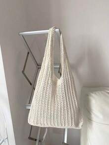 Summer Vacation Beach Bag, Large Capacity Tote Bag, Elegant Women's Fashion Shoulder Bag, Travel Bag, Travel Essentials, Bridesmaid Gift Bag, College Student Lunch Bag, Business Women , Valentines Gifts , Beach - White - View 10