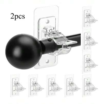 2个简易安装粘性窗帘杆支架，支撑窗帘杆，可拆卸且不损坏窗帘杆。