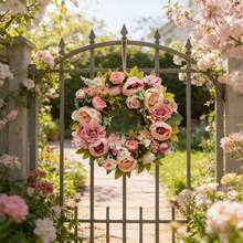 1pc 45cm/17.72in Romantic Vintage Style Artificial Simulated Peony Flower Hanging Decorative Wreath For Thanksgiving, Harvest, Christmas, Valentine's Day, Mother's Day, Weddings, Holiday Party Mantel, Wall, Door Window, Staircase Decorative Wreath, Thanksgiving Gift - D - 查看 4