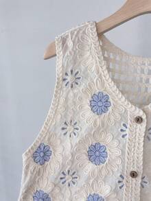 蕾丝镂空吊带背心，宽肩带无袖上衣，女士夏季外套，新款小众风格 - 淺藍色 - 查看 3