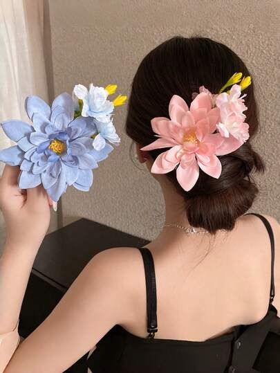 1个女士发夹，粉色牡丹花发夹，侧夹式发饰，仿真花发夹，营造海滩度假氛围，摄影道具