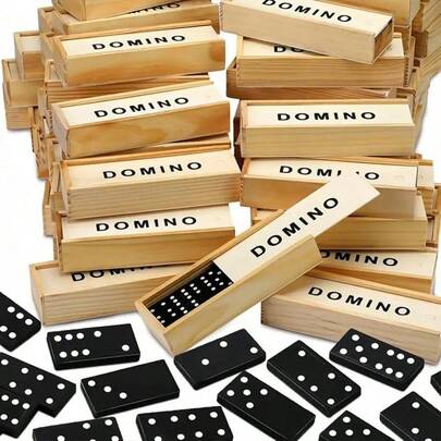 1/2 Set 28 Pieces Dominoes Game, Fun Tabletop Game, Outdoor Camping And Travel Game, Black Wooden Box Dominoes Game