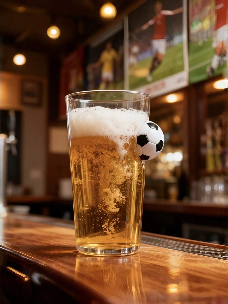 足球图案玻璃杯，啤酒杯，透明饮料杯，茶杯，牛奶果汁杯，足球图案啤酒杯，大容量无铅硼硅玻璃杯，适合足球迷和酒吧使用，高品质透明玻璃杯，可定制时尚家居酒吧啤酒杯，世界足球玻璃杯 - 彩色 - 查看 1