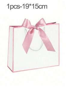 1-5个装横向蝴蝶结牛皮纸袋，带提手，蝴蝶结装饰购物袋，适合日常礼品、服装包装 - 多色 - 查看 9