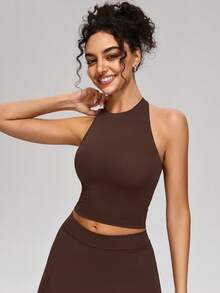 MASKERT Women's Fashion Racerback Tank Top, Suitable For Tennis, Golf, Fitness, Multifunctional Outdoor Sports, Casual Home Wear - Coffee Brown - View 4