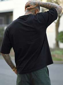 FRACTYR Men's Casual Street Fashion Loose Fit Round Neck Graphic Tee, Summer - Black - View 5