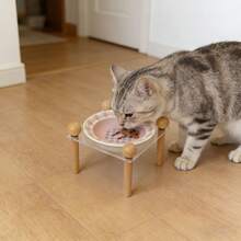 1个亚克力材质的带木腿的陶瓷高脚碗，高温陶瓷烧制而成，易于清洗，卡通钢琴兔飞碟造型，适用于盛放宠物猫狗的食物和水。 - 260毫升 - 查看 2