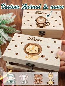 Custom Name Animal Memory Box, Cute Cartoon Style Keepsake Storage Box For Bedroom Shelf Desk Decor And Memory Collection, Personalized Name Keepsake Gift For Birthday Family Surprise, Sweet Home Decoration And Treasure Organizer, Customized Memory Box Gift Idea, Customizable Keepsake Storage Box - Style C - View 1