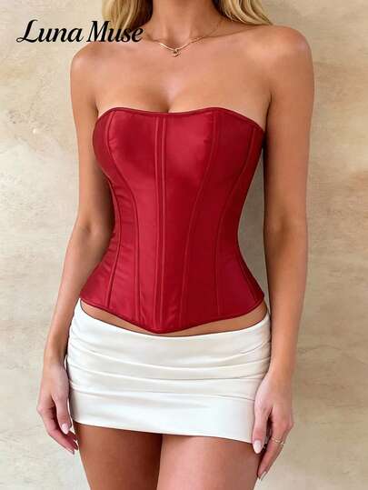 قمصان نسائية موضة ربيع/صيف جديدة من لونا موز، سترة علوية مزودة بسوستة، سترة علوية سوداء بتصميم الخصر الكورسيه، سترة علوية قصيرة بتصميم عظام السمك الأسود القديم، سترة علوية قصيرة مثيرة، ملابس علوية كامي مناسب للاستخدام اليومي والحفلات والعطلات والأسلوب الكاجوال والمواعدة والشارع والأداء والخارج والعودة إلى المدرسة والطراز البانك والعيد الشكر وموسيقى المهرجانات وعيد الحب وحفلات رأس السنة