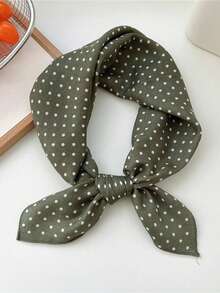 1pc Fashionable Casual Polka Dot & Herringbone Print Linen-Like Square Scarf/Headwrap, Faux Velvet Fabric, Versatile For Daily Wear And Travel - Brown Polka Dots - View 6