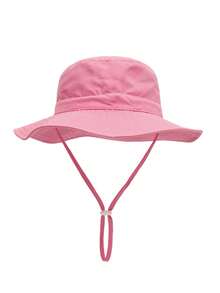 1 Stück Kinder Sonnenhut Einfarbig und Kinnriemen, Sommer Strand Sonnenhut mit breiter Krempe, verstellbar, UV-Schutz Sommerhut für Mädchen - einfarbiger Fischerhut - Übersicht 11