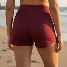 Acqua Bronze Set Of 2 Women's Adjustable Drawstring Shorts With Pockets, Versatile, Sporty, Double Waistband, Simple, Casual - 海軍藍/瑪薩拉紅 - 查看 4