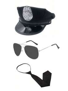 成人帽子角色扮演配饰 - 帽子+时尚眼镜+领带套装，万圣节派对服装道具 - 彩色 - 查看 6