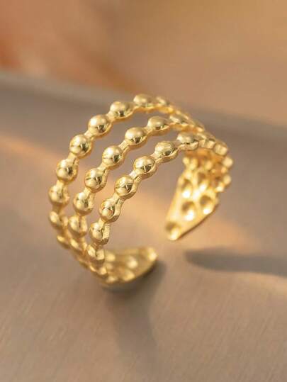 RAYQUEEN 1 chiếc nhẫn thép không gỉ hình tròn hở, kiểu dáng tối giản, mạ vàng, thích hợp để đeo hàng ngày.