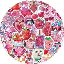 50张玫瑰粉色系列贴纸，适用于手机、平板电脑、水瓶、滑板等，防水贴纸 - 彩色 - 查看 4