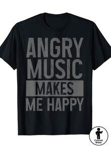 Camiseta de Heavy Metal Death Metal [Angry Music Metalhead Tee], Camiseta Casual de Manga Corta con Cuello Redondo, Tejido de Algodón Transpirable, Ligeramente Elástica, Top de Moda para Todas las Temporadas, Corte Regular, Camiseta de Moda para Todas las Temporadas - Negro - Ver 1
