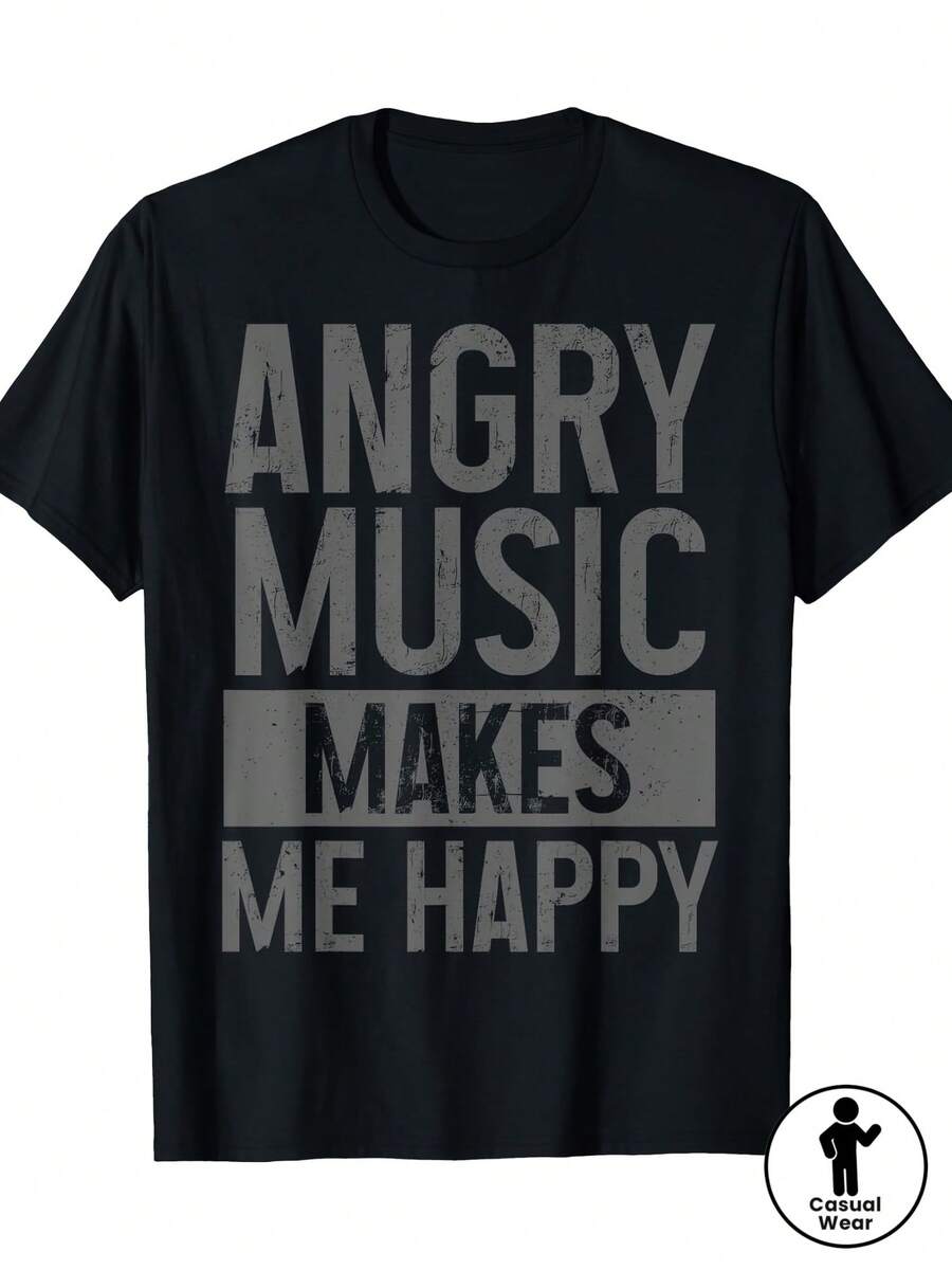 Camiseta de Heavy Metal Death Metal [Angry Music Metalhead Tee], Camiseta Casual de Manga Corta con Cuello Redondo, Tejido de Algodón Transpirable, Ligeramente Elástica, Top de Moda para Todas las Temporadas, Corte Regular, Camiseta de Moda para Todas las Temporadas - Negro - Ver 1