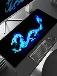 大型游戏电竞电脑鼠标垫，蓝色龙纹印花桌面垫，防滑包边缝线鼠标垫，可水洗橡胶平面鼠标垫 - 查看 2