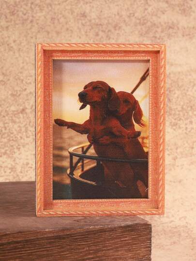 1pc Hugging Puppy Fridge Magnet, Wooden Frame Refrigerator Magnet, Home Decor, Fun Gift!