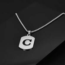 1件时尚简约不锈钢镂空26字母项链，嘻哈风格，奢华浪漫沉稳气质，休闲个性设计，百搭，适合任何场合 - 鋼色 - 查看 4