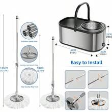 Spin Mop And Bucket With Wringer Set For Home, 360 Mop And Bucket With Separate Clean And Dirty Water, Wet Dust Mop For Floor Cleaning With Extra Refills (Silver With 6 Pads) - Silver With 6 Pads - View 4
