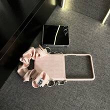 Luxury Simple Classics Crocodile Pattern Pink Phone Case With Wrinkled Silk Scarf Hand Strap Compatible With Samsung Galaxy ZFlip7 Z Flip6 ZFlip 5 Zflip6 Zflip5 Shockproof Back Cover - Pink - View 11