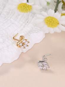 1 chiếc khuyên mũi hình thiên nga đính đá CZ trong suốt, hình chữ L, trọng lượng 20g, màu vàng, kiểu dáng tối giản, thích hợp đeo hàng ngày, đi biển, du lịch và dự tiệc. - L188 - Xem 7