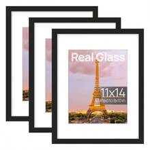 11x14 Picture Frame Set Of 3 Made Of High Definition Glass For 8x10 With Mat Or 11x14 Without Mat Wall And Tabletop Display Photo Frames Black - Black - View 1