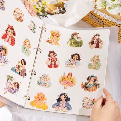 have a good day 午後の時間シリーズ ヴィンテージスタイル 女の子とアフタヌーンティーテーマ ステッカー 20枚入り 1パック アート日記 デコレーション スマホケース パーソナライズ クリエイティビティ DIY ジャンクジャーナル コラージュカード 学校用品