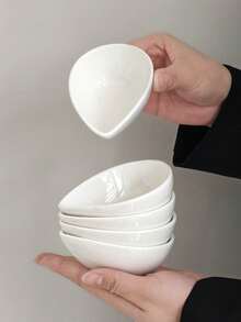 1pc/2pcs/4pcs/5pcs Simple White Teardrop Ceramic Dish, Ice Cream Dessert Bowl, Home Salad Pudding Bowl, Baby Food Ceramic Bowl, Creative Niche Snack Bowl - White - View 16