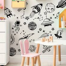 1Set Outer Space Solar System Spacecraft Wall Stickers, Space Capsule, Astronaut Mural Galaxy, Astronaut Planet Wall Decals,For Bedroom Playroom Home Decor - Multicolor - View 4
