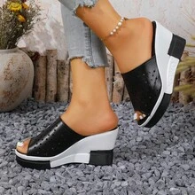 女士新款镂空凉鞋，适合派对、海滩、居家穿着 - 黑色 - 查看 4