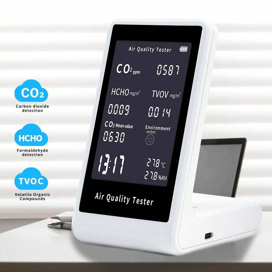 Vertica LAir Quality Monitor, Professional Portable Detector, Accurately Measures CO2, TVOC, HCHO, Humidity, PM2.5 And Temperature, Suitable For Homes, Offices, Plants And Pets - White - View 1