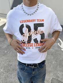 FRACTYR 男士图案T恤，休闲街头风宽松圆领T恤，夏季款 - 白色 - 查看 1