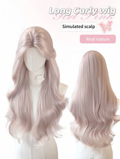 30-Inch Long Synthetic Wig Featuring A Natural Wavy Style In A Stunning Pink. It Is Crafted From Heat-Resistant Fiber To Ensure Durability. This False Hairpiece Is Perfect For Daily Use, Offering A Natural And Realistic Appearance That Mimics (Excluding Accessories)